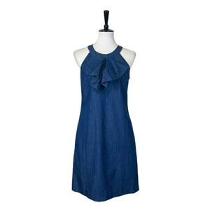 Banana Republic New Dress Denim Blue Jean Ruffle Neck Halter Top Women’s Size 4
